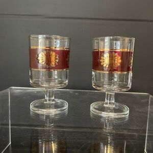 Luminarc France Vintage Cavalier Red & Gold-Trimmed Band Cordial Sherry Glasses